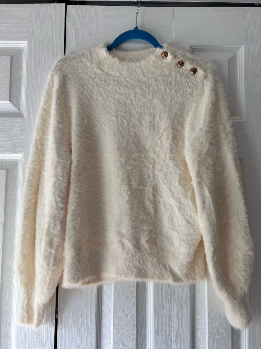 Banana Republic Cream Fuzzy Button-Shoulder Sweater